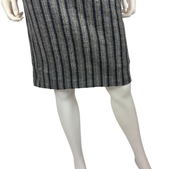 Vintage 80s Wool Skirt Womens XS Gray Striped Straight Knee Length Pencil - Picture 4 of 10